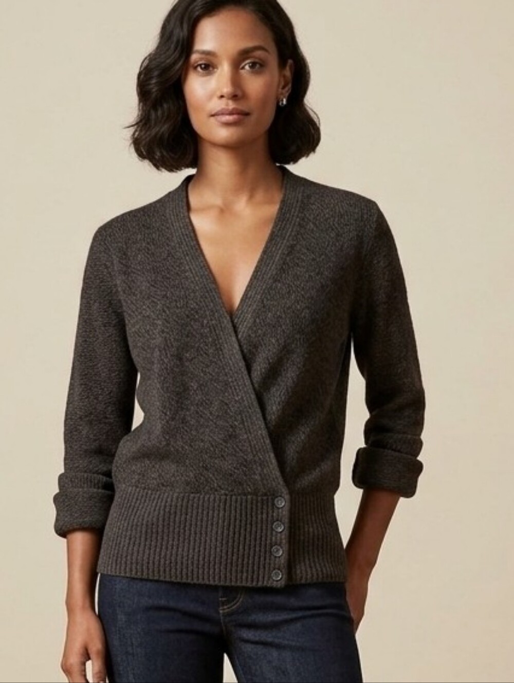 LAUREN RALPH LAUREN Cardigans Large Cotton Gray 100% Cotton Natural Fabric